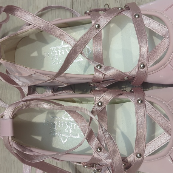 Lolita Lace Up Pink Ballet Flats - Picture 3 of 10